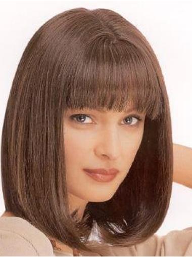 Straight Brown With Bangs Cheap Synthetic Wigs
