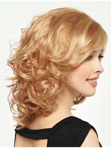 Blonde With Bangs Curly Stylish Medium Wigs