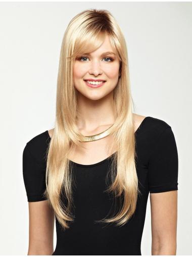 Straight Blonde With Bangs Hairstyles Synthetic Wigs