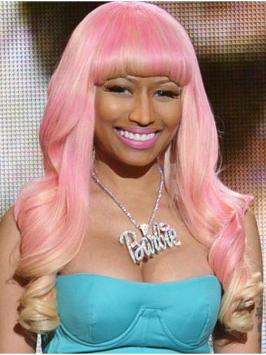 Convenient Pink Long 22" With Bangs Synthetic Nicki Minaj Wigs