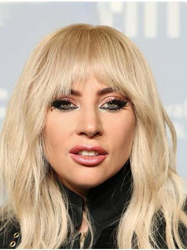 Soft Blonde Long 16" With Bangs Synthetic Lady Gaga Wigs