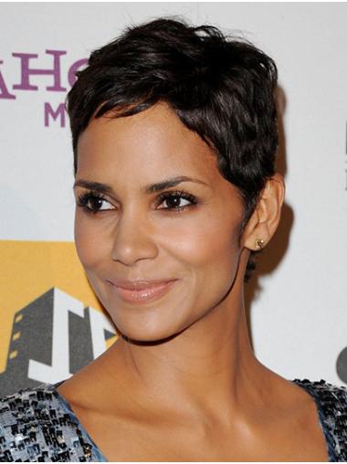 Ideal Black Cropped 6" Boycuts Remy Human Hair Halle Berry Wigs