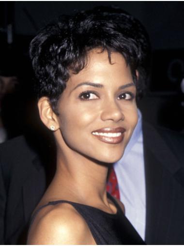 Fashionable Black Cropped 6" Boycuts Remy Human Hair Halle Berry Wigs