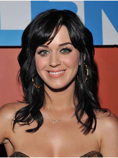 Fashionable Black Long 16" Without Bangs Remy Human Hair Katy Perry Wigs