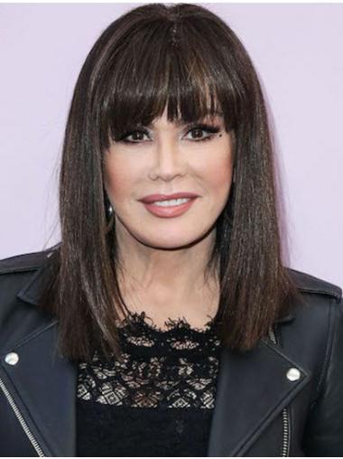Brown Shoulder Length Straight With Bangs Synthetic 14" Trendy Marie Osmond Wigs