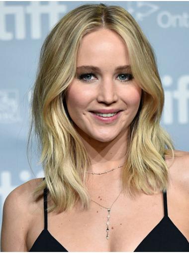 Blonde Shoulder Length Wavy Without Bangs Synthetic 16" Designed Jennifer Lawrence Wigs
