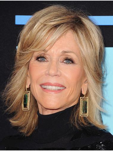 Blonde Shoulder Length Straight Without Bangs Synthetic 14" New Jane Fonda Wigs