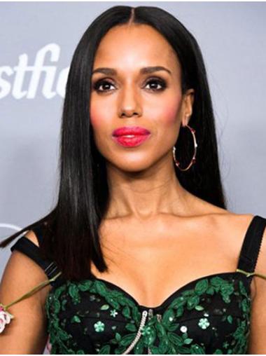 Lace Front 16" Long Remy Human Hair Without Bangs Black Convenient Kerry Washington Wigs