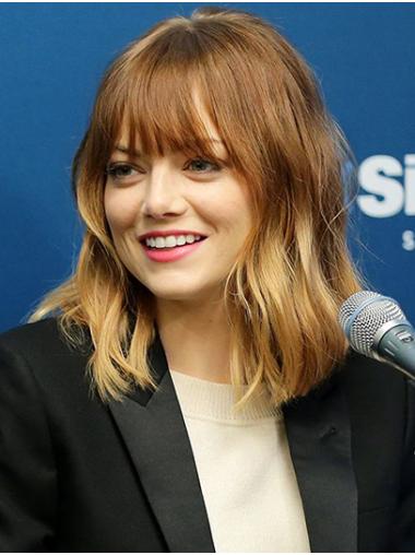 Ombre/2 Tone Shoulder Length 14" Wavy With Bangs No-fuss Emma Stone Wigs