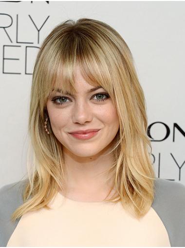 Blonde Shoulder Length 16" Wavy With Bangs Ideal Emma Stone Wigs