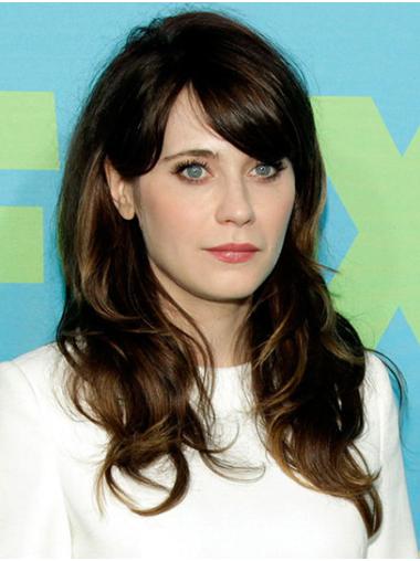 Long Brown With Bangs Soft Wavy 18" Zooey Deschanel Wigs