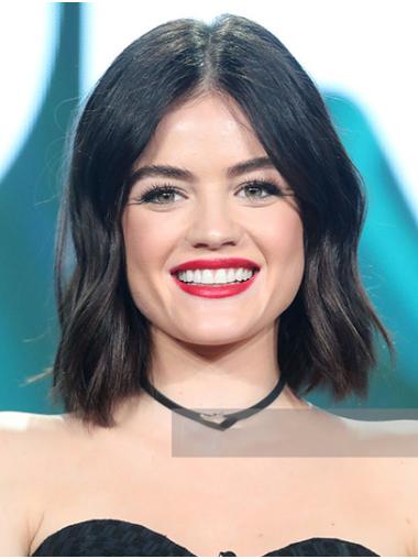 12" Black Wavy Chin Length Bobs Remy Human Hair New Lucy Hale Wigs