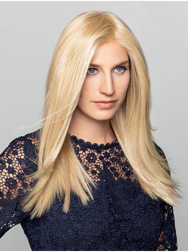 16" Straight Blonde Remy Human Hair Without Bangs Long Wigs for women