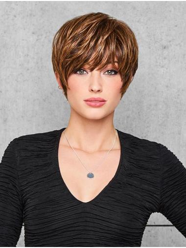 Short 6" Straight Blonde Synthetic Monofilament Wigs Hair