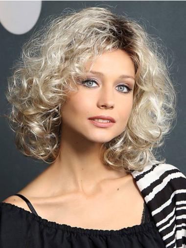 Curly Blonde Synthetic 12" Without Bangs Female Medium Wigs