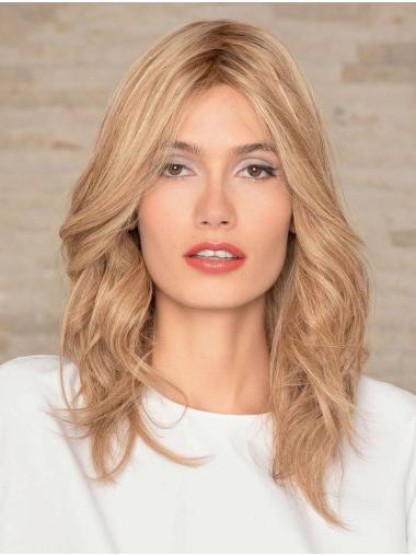 16" Wavy Blonde Remy Human Hair Without Bangs Sassy Long Wigs