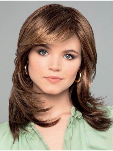 Straight Brown,With Highlights Synthetic 14" Layered Medium Wigs ladies