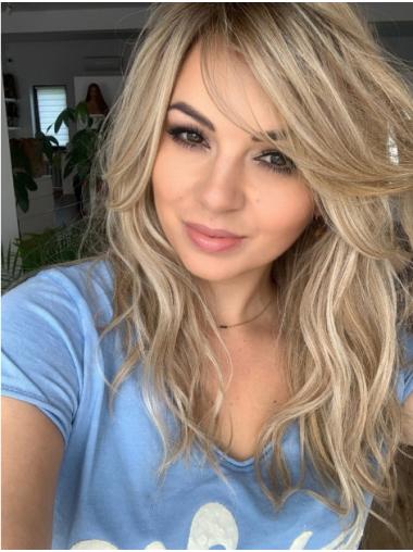 18" Wavy Blonde Synthetic With Bangs Flexibility Long Wigs