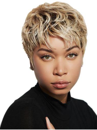 Blonde Synthetic Boycuts Short 4" Hairstyles Lace Front Wigs