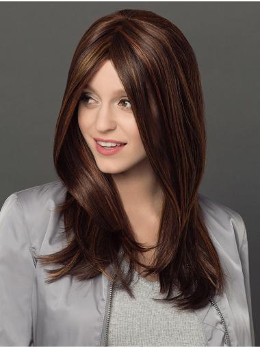 18" Long Straight Brown Synthetic Modern Hand-tied Wigs