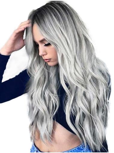 Lace Front Long Wavy 24" Without Bangs Perfect Grey Wigs