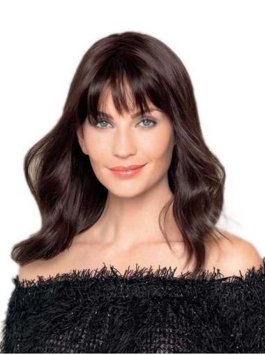 16" Long Wavy Brown Remy Human Hair Best Hand-tied Wigs