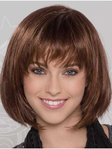 Straight 10" Brown Synthetic Chin Length Silver Bob Wigs