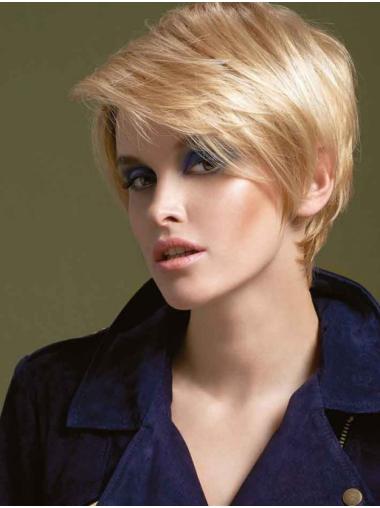 Short Straight 100% Hand-tied 6" Blonde Women Lace Wigs