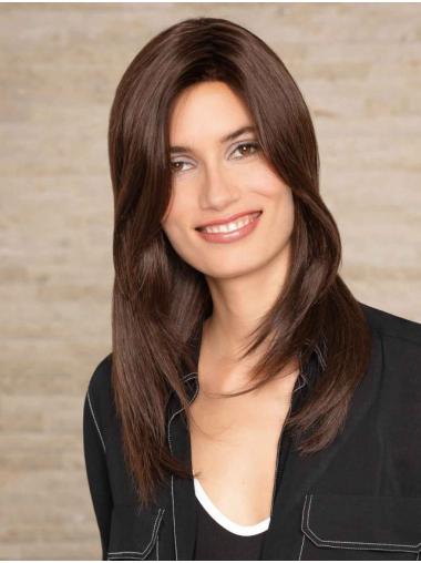 Long 20" Straight Brown Remy Human Hair Wanted Monofilament Wigs