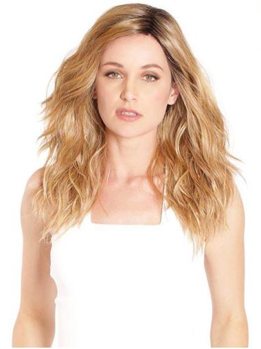 Long High Quality Blonde Synthetic Without Bangs Lace Front Wigs
