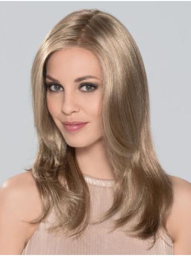 Without Bangs Monofilament 16" Straight Blonde Long Wigs