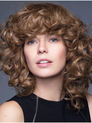 Curly Brown 14" Shoulder Length 100% Hand-tied Wigs
