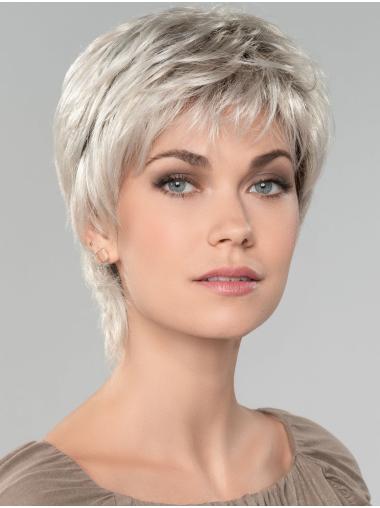 Straight Short 8" Capless Affordable Grey Wigs