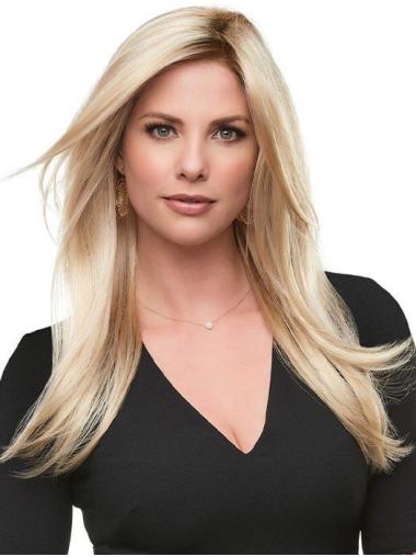 Trendy 18" Long Straight Blonde 100% Hand-tied Wigs