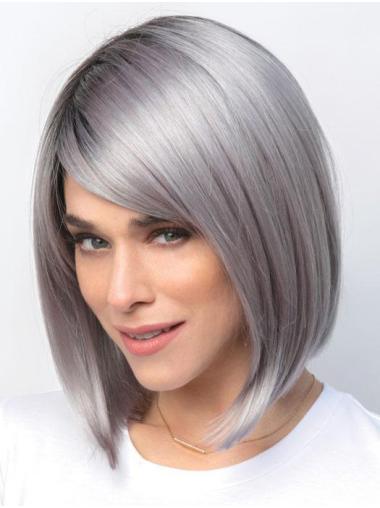 Straight Chin Length Monofilament Synthetic Perfect Grey Wigs