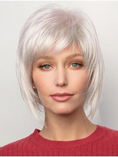 Straight Chin Length Capless Synthetic Affordable Grey Wigs