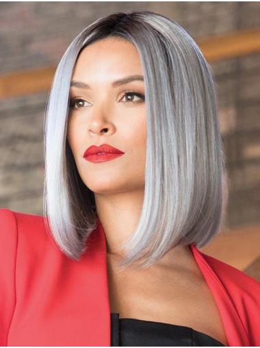 Straight Shoulder Length Monofilament Synthetic Sassy Grey Wigs