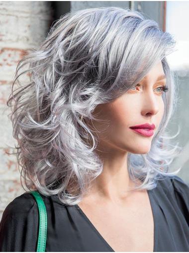 Curly Layered Designed Grey Monofilament Medium Wigs