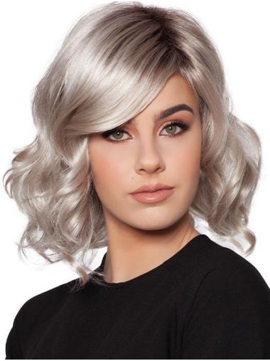 Capless Grey With Blonde Ideal Wavy Chin Length Classis Wigs