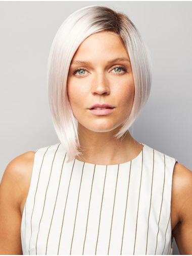 Straight Chin Length Monofilament Synthetic Discount Grey Wigs