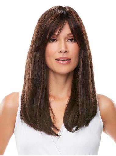 Cheap 18" Long Straight Brown 100% Hand-tied Wigs