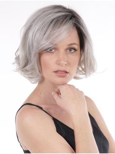 Wavy Chin Length Lace Front Synthetic No-fuss Grey Wigs