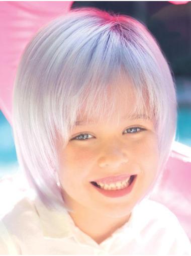 8" Straight Grey Synthetic Top Kids Wigs