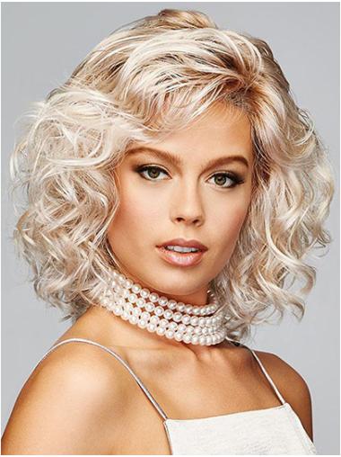 Platinum Blonde Curly 12" Shoulder Length Synthetic Bobs Lace Front Wigs