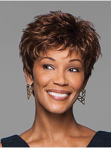 4" Brown Cropped Synthetic Boycuts African American Wigs