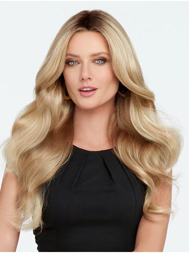 Long Wavy Blonde Without Bangs Synthetic Mono Wigs