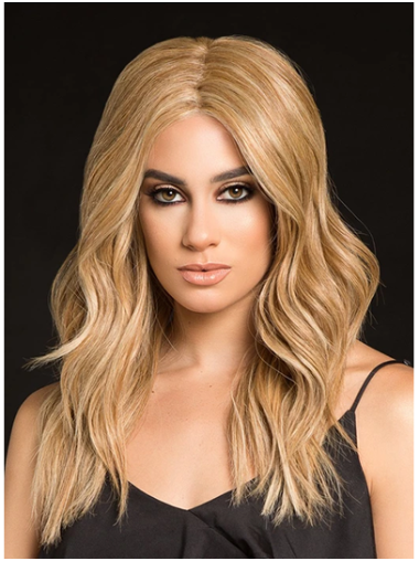 Wavy Blonde 16" Monofilament Without Bangs Remy Human Hair Wigs