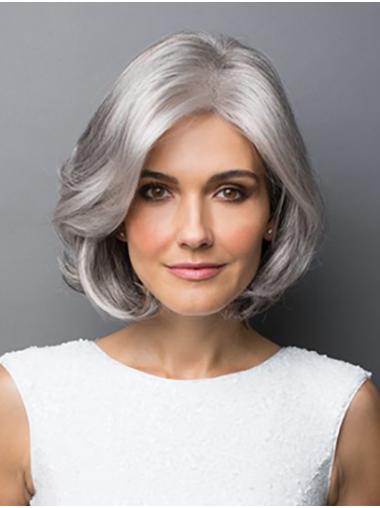 Chin Length Capless Curly Synthetic Layered Grey Wigs