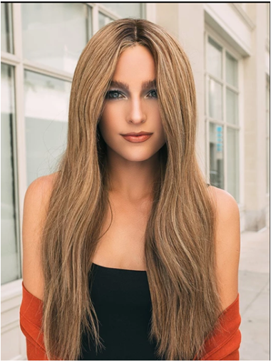 Straight Blonde 24" 100% Hand-tied Without Bangs Human Hair Wigs