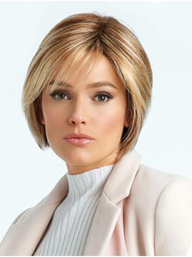 Straight Blonde Bobs Synthetic Medium Wigs For Women